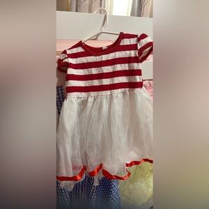 Red and White Striped Dress with Tulle Skirt